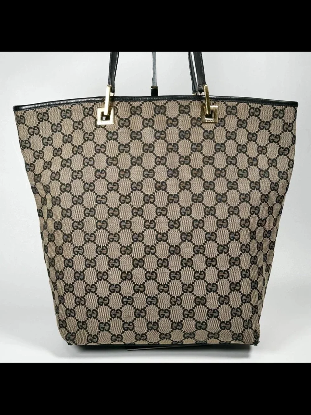 Gucci Monogram Canvas Tote Bag in Beige/Black